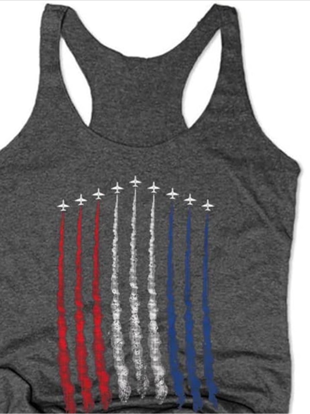 Women's Gray Patriotic Jet Flag Tank Top Size L. Great for 7/4. FREE SHIPPING.